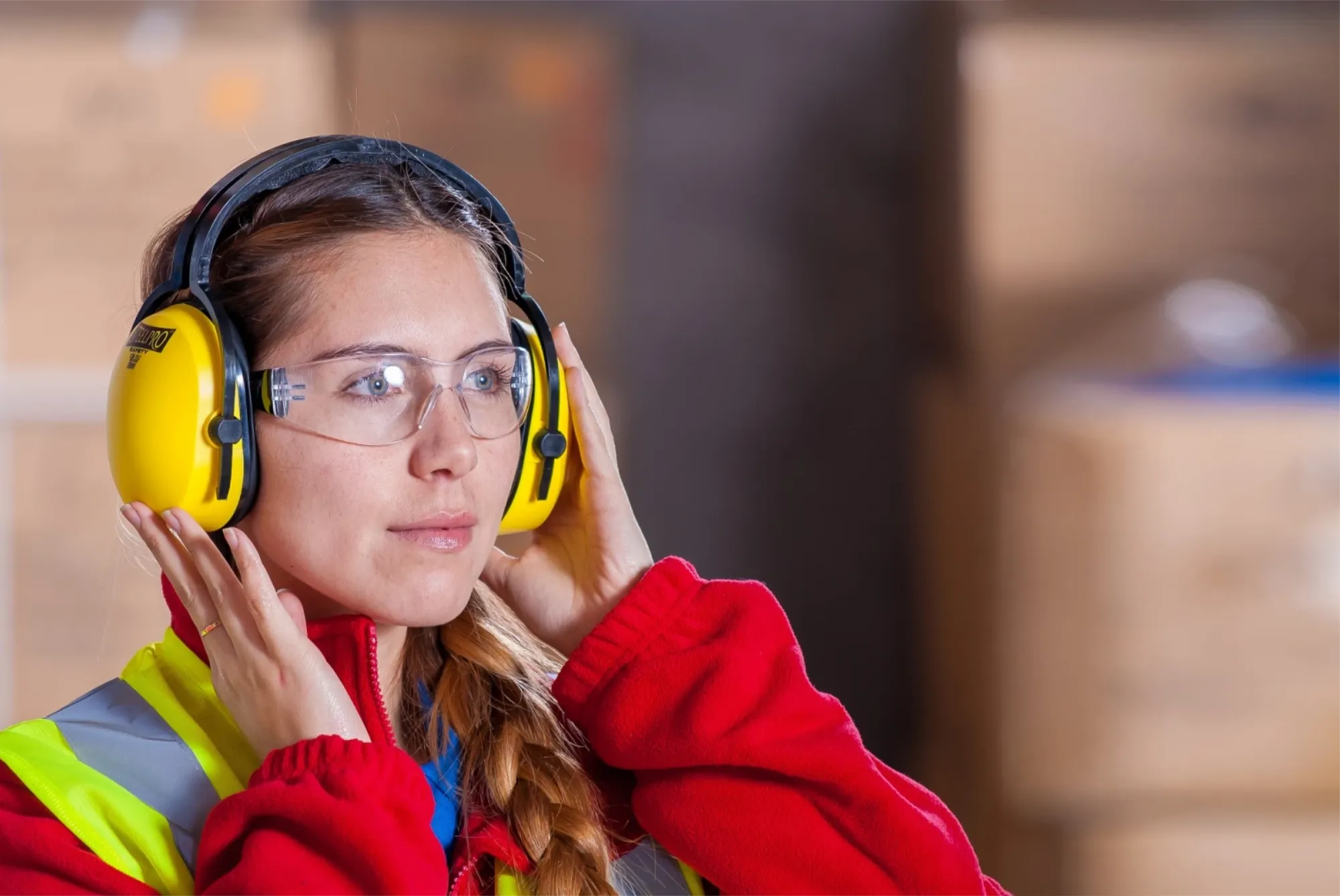 HASSA work cover woman with ear muffs industrial